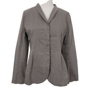 Eileen Fisher Peplum Jacket Womens Medium Gray Shawl Collar Ramie Zip Blazer